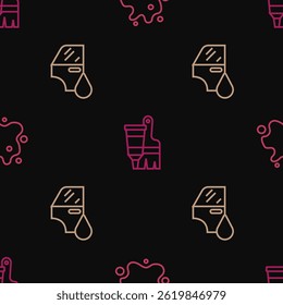 Set line Paint spray, Car painting and Tube with and brush on seamless pattern. Vector