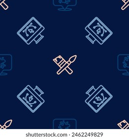 Set line Paint spray, Computer with design program and brush on seamless pattern. Vector