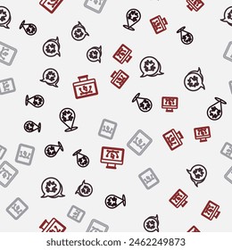Set line Paint Spray, Computer mit Designprogramm und auf nahtlose Muster. Vektorgrafik