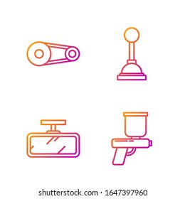 Fije la pistola de pintura, el espejo de Camión, el kit de correa de la distribución y el selector de velocidades. Iconos de color degradado. Vector