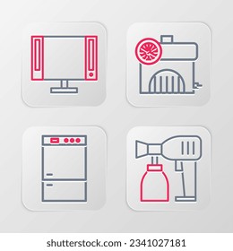 Set line Paint spray gun, Refrigerator, Air compressor and Smart Tv icon. Vector