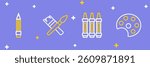 Set line Palette, Wax crayons for drawing, Paint brush and Pencil with eraser icon. Vector