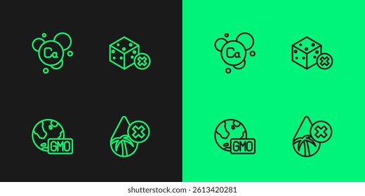 Set line Palm oil free, GMO, Calcium and No sugar icon. Vector