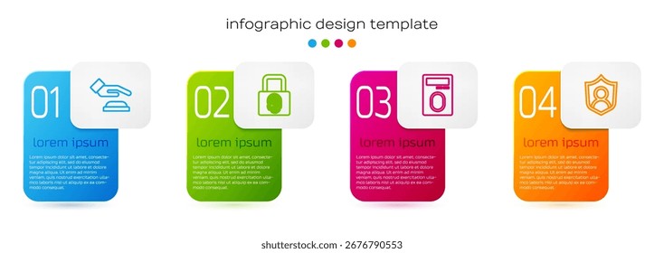 Establecer línea de reconocimiento de impresión de la palma, huella digital con bloqueo y protección del usuario. Plantilla de infografía de negocios. Vector