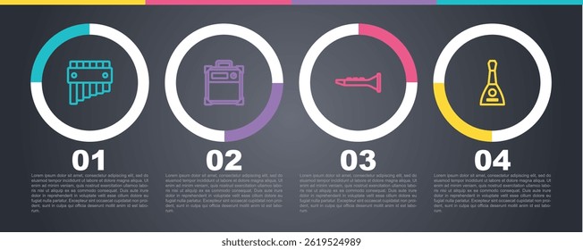 Set line Pan flute, Guitar amplifier, Clarinet and Balalaika. Business infographic template. Vector