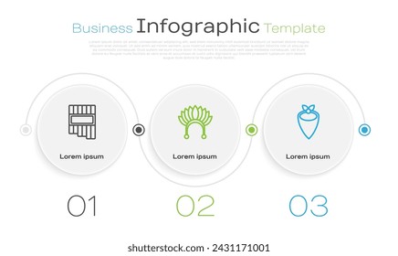 Set line Pan flute, Indian headdress with feathers and Cowboy bandana. Business infographic template. Vector