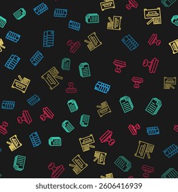 Set line Pantone, File document, Copy machine and Stamp on seamless pattern. Vector