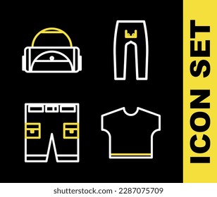Set line Pants, T-shirt, Short or pants and Sport bag icon. Vector