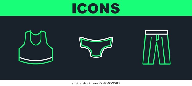 Set line Pants, Undershirt and Men underpants icon. Vector