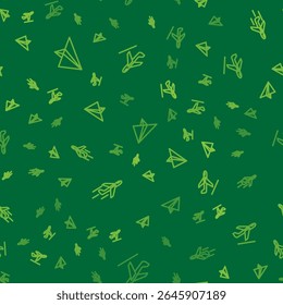 Set line Paper airplane, Plane and takeoff on seamless pattern. Vector
