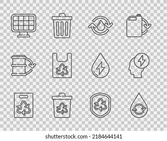 Die Papiertüte mit Recycling, Recycling sauberen Wassers, bin, Solarenergie-Panel, Plastik, Symbol innerhalb des Schildes und Kopf-und elektrische Ikone. Vektorgrafik