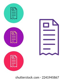 Set line Paper check and financial check icon isolated on white background. Paper print check, shop receipt or bill. Set icons colorful. Vector