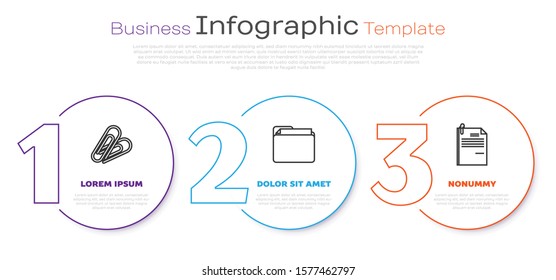 Set line Paper clip, Document folder and File document and paper clip. Business infographic template. Vector