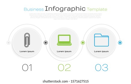 Set line Paper clip, Laptop and Document folder. Business infographic template. Vector