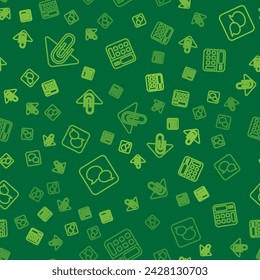 Set line Paper clip, Speech bubble chat and Calculator on seamless pattern. Vector