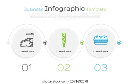 Set line Paper glass and taco with tortilla, Ice cream and Sandwich. Business infographic template. Vector