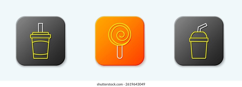 Set line Paper glass with water, Lollipop and  icon. Vector
