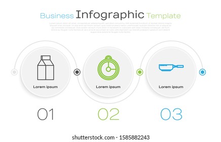Set line Paper package for milk , Kitchen timer  and Frying pan . Business infographic template. Vector