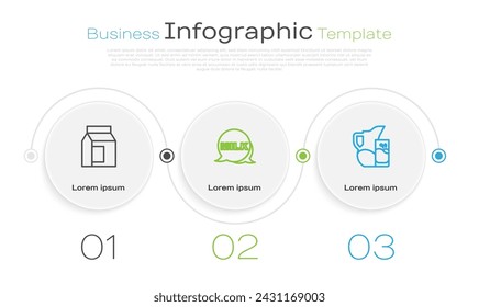 Set line Papierpaket für Milch, Schrift und Milchkrug Krug und Glas. Vorlage für Geschäftsinfografien. Vektor