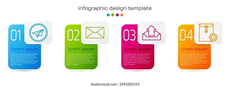 Set line Paper plane, Envelope, Upload inbox and Envelope setting. Business infographic template. Vector