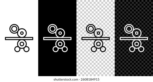 Set line Paper roll of a printing press icon isolated on black and white background. Vector