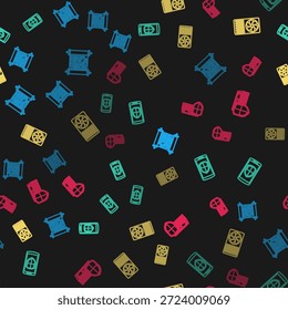 Establecer línea de papel scroll, Smartphone con escudo, aire acondicionado y protección de dinero en patrón transparente. Vector