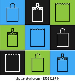 Set line Paper shopping bag, Paper shopping bag and Paper shopping bag icon. Vector