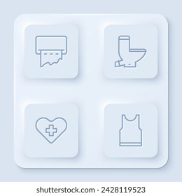 Set line Paper towel dispenser on wall, Toilet bowl, Heart with cross and Sleeveless T-shirt. White square button. Vector