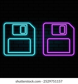 Set line Papyrus scroll, Floppy disk and Pen. Black square button. Vector. neon..5.