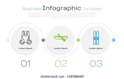 Set line Parachute, Rafting boat and Ski and sticks. Business infographic template. Vector