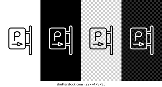 Set line Parking icon isolated on black and white, transparent background. Street road sign.  Vector