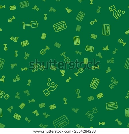 Set line Parking, Paying tips and Hotel key card on seamless pattern. Vector