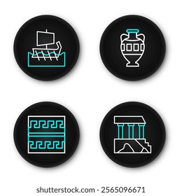 Set line Parthenon, Ancient Greek pattern, amphorae and trireme icon. Vector