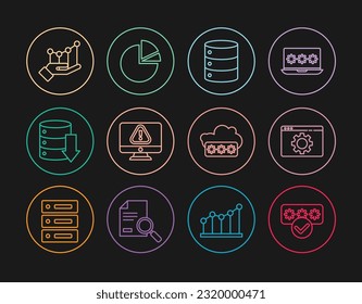 Stellen Sie die Zeile Passwortschutz, Browsereinstellungen, Server, Daten, Webhosting, Monitor mit Ausrufezeichen, Infografik und Symbol für das Bild ein. Vektorgrafik