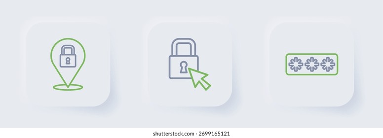 Set line Password protection, Lock and  icon. Vector