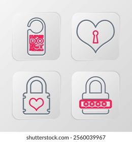 Set line Password protection, Padlock with heart, Heart keyhole and Please do not disturb icon. Vector