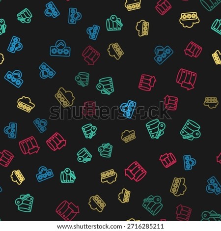 Set line Password protection, Server security with key,  and Server, Data, Web Hosting on seamless pattern. Vector