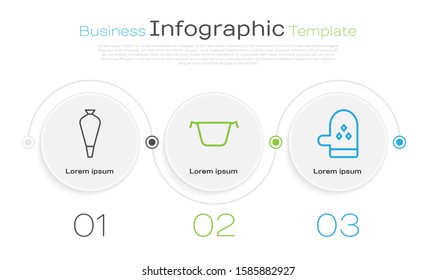 Set line Pastry bag for decorate cakes, Cooking pot  and Oven glove . Business infographic template. Vector