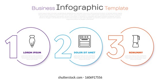 Set line Pastry bag for decorate cakes, Oven and Moka pot. Business infographic template. Vector
