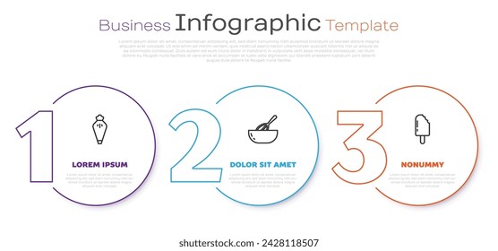 Set line Pastry bag, Kitchen whisk and bowl and Ice cream. Business infographic template. Vector