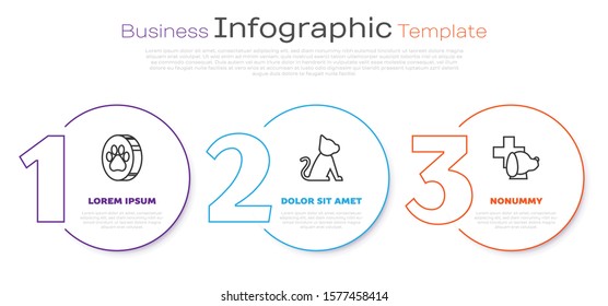 Set line Paw print, Cat and Veterinary clinic symbol. Business infographic template. Vector