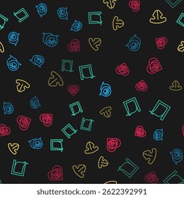 Set line Paw print, Door for pet, Cat nose and Heart with dog on seamless pattern. Vector