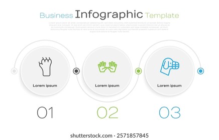 Set line Paw print, Medical rubber gloves and Dog muzzle. Business infographic template. Vector