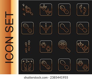 Set line Paw print, Seagull paw footprint, Human footprints shoes, Chicken, Bird and  icon. Vector