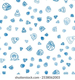 Set line Paw print, World pet and Dog collar with bone on seamless pattern. Vector