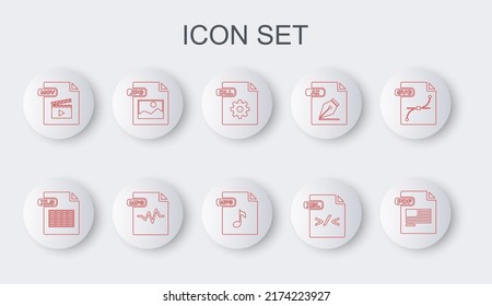 Set line PDF file document, XLS, DLL, XSL, MOV, JPG, MP3 and  icon. Vector