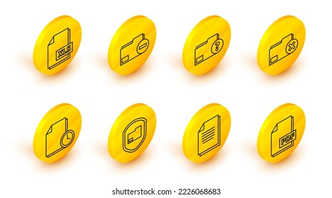 Set line PDF file document, Document, folder protection, with clock, Delete, Unknown, minus and XLS icon. Vector