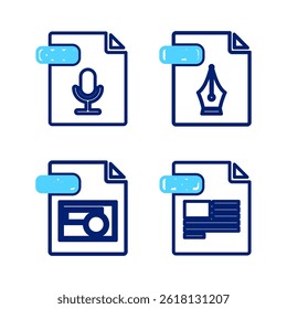 Set line PDF file document, BMP, EPS and OGG icon. Vector