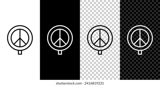 Set line Peace icon isolated on black and white background. Hippie symbol of peace.  Vector