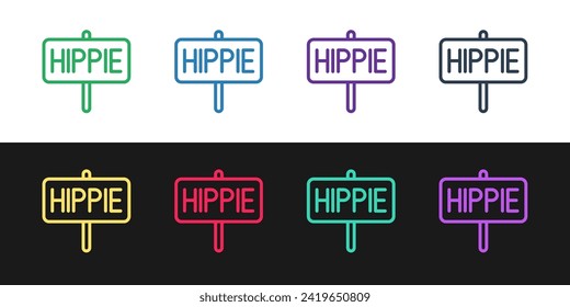 Set line Peace icon isolated on black and white background. Hippie symbol of peace.  Vector